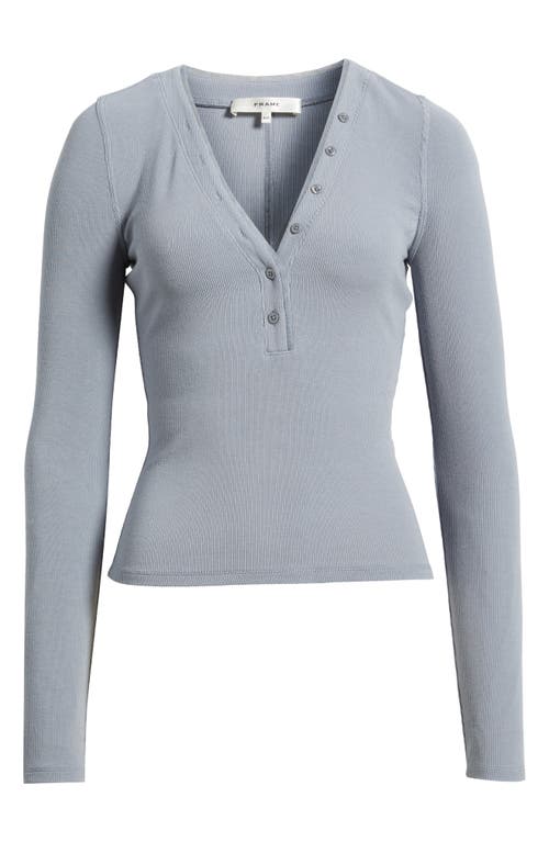 Frame The Mesh Trim Ribbed Henley Top In Gray