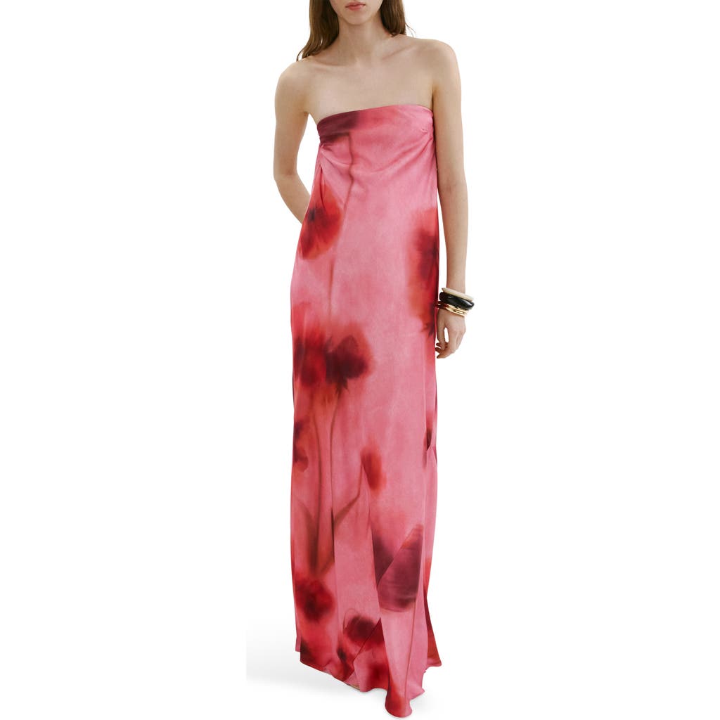 Mango Floral Strapless Dress In Pink