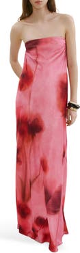MANGO Floral Strapless Dress