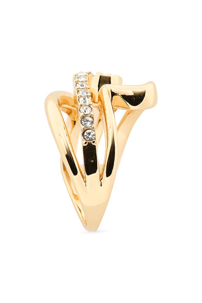 Cubic Zirconia Wave Triple Band Ring, Alternate, color, CLEAR- GOLD