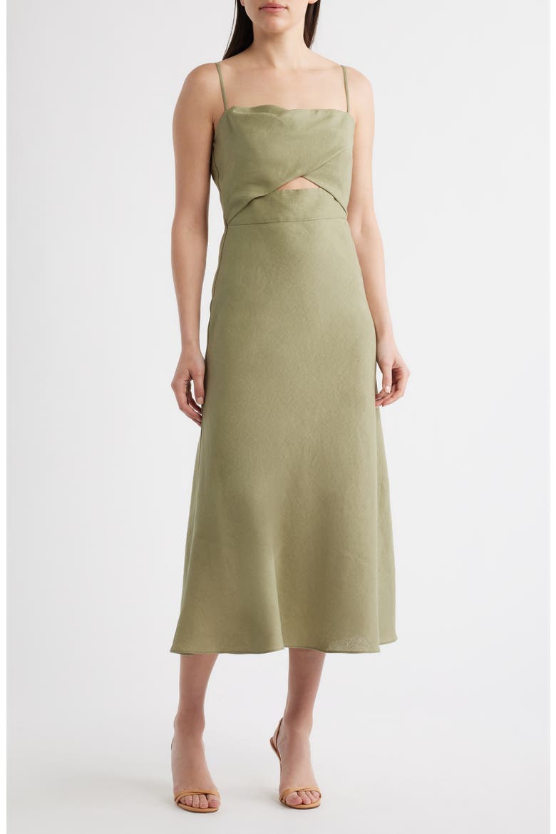 Jada Cutout Detail Linen Dress, Main, color, CYPRESS