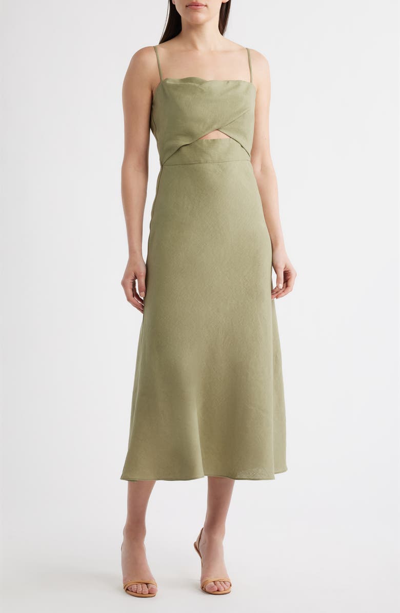 Black Halo Jada Cutout Detail Linen Dress, Main, color, Cypress