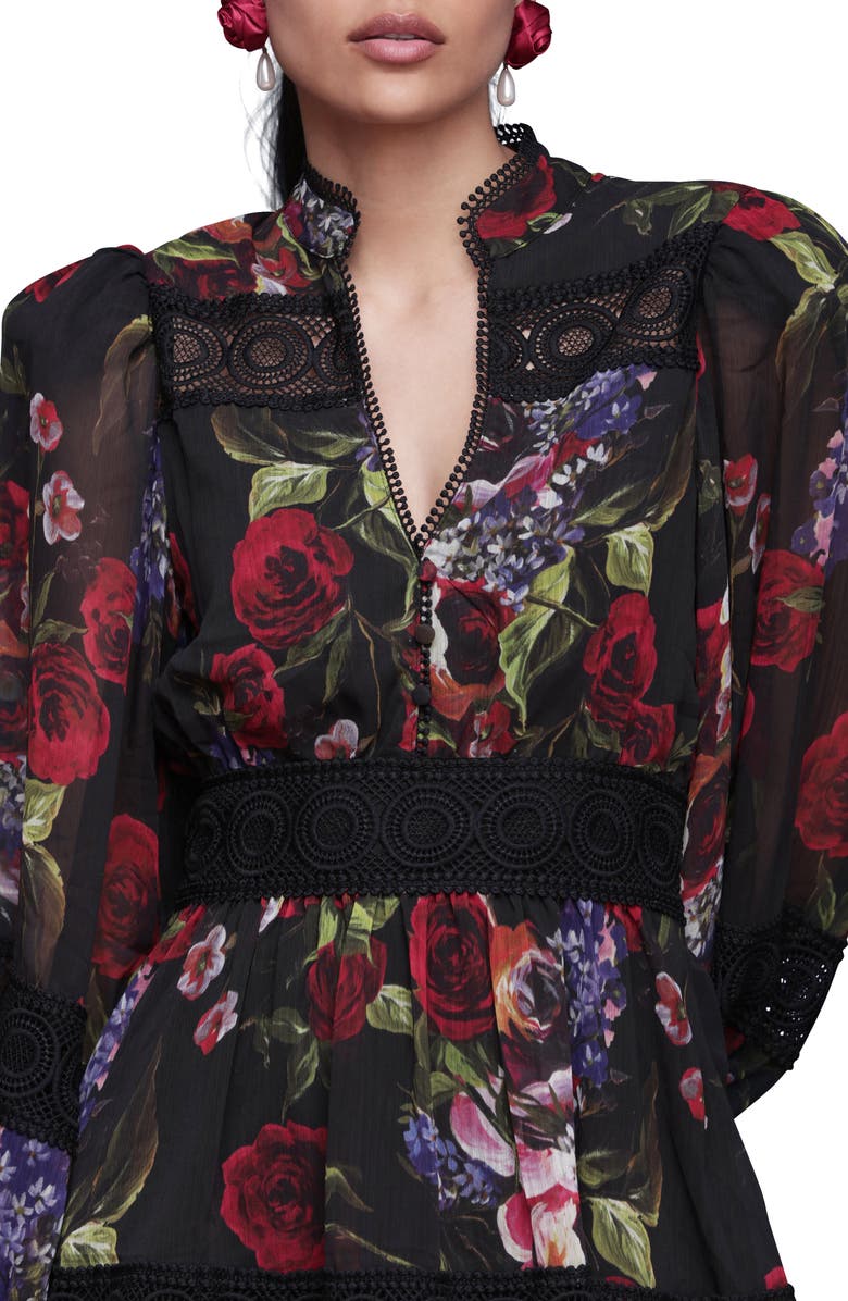 Avec Les Filles Floral Lace Detail Long Sleeve Minidress, Alternate, color, Dark Portofino Rose