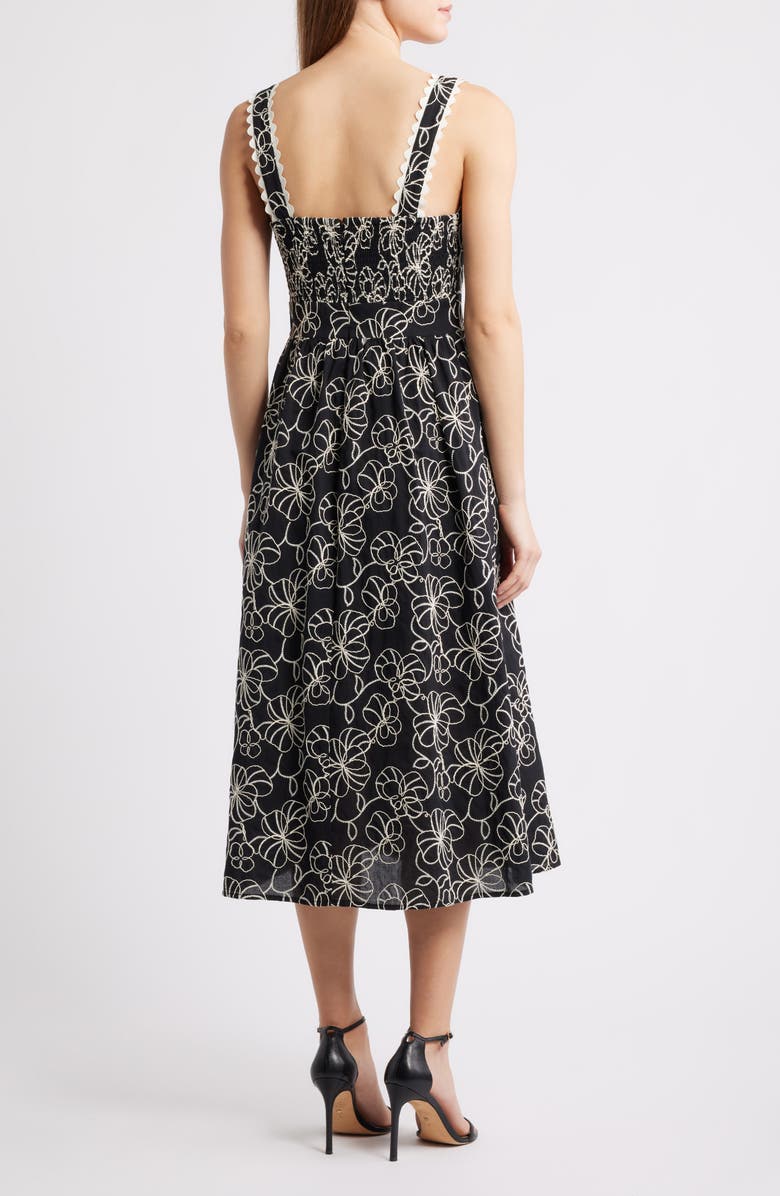 Sam Edelman Floral Embroidered Cotton Midi Dress, Alternate, color, Black/ White