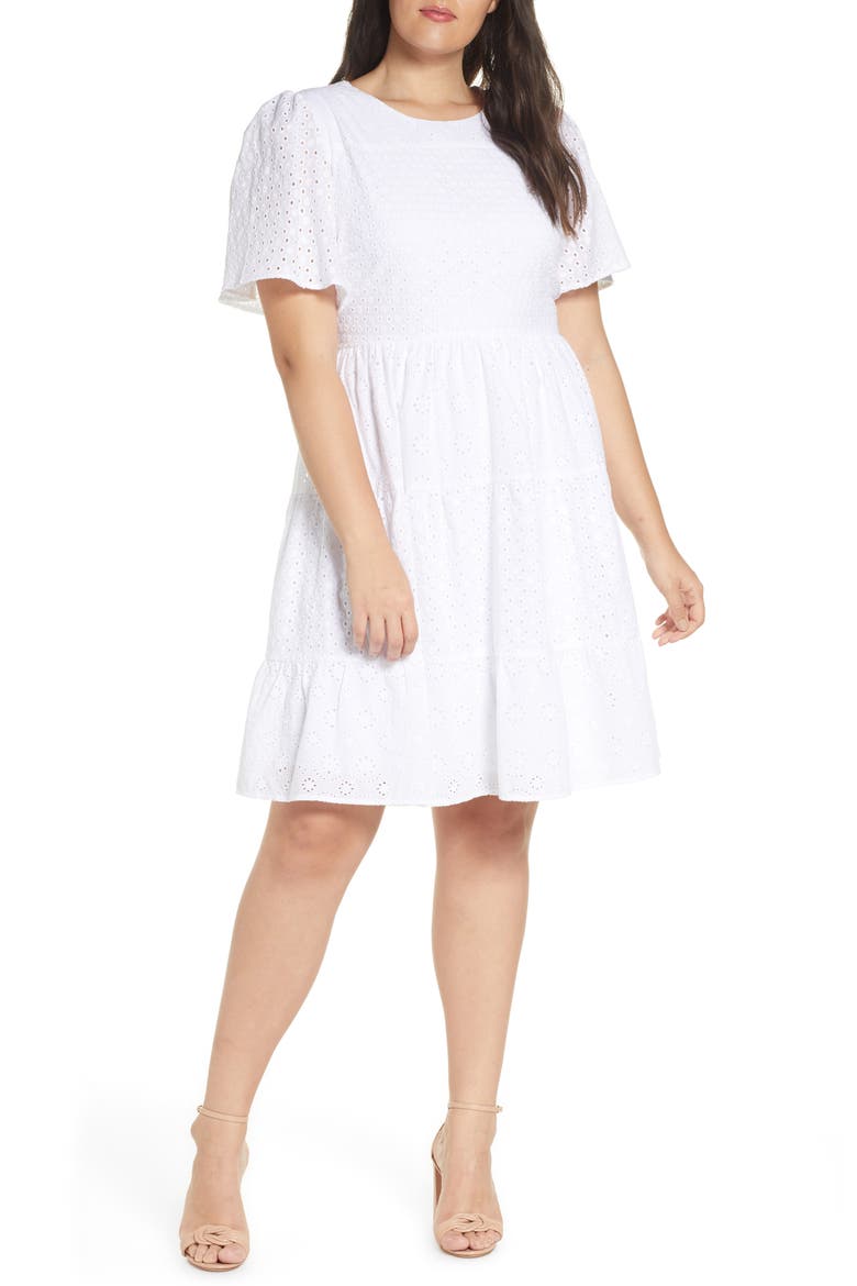 Mixed Eyelet A-Line Dress, Alternate, color, WHITE