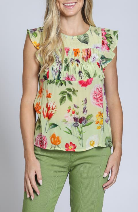 Floral Print Flutter Sleeve Top