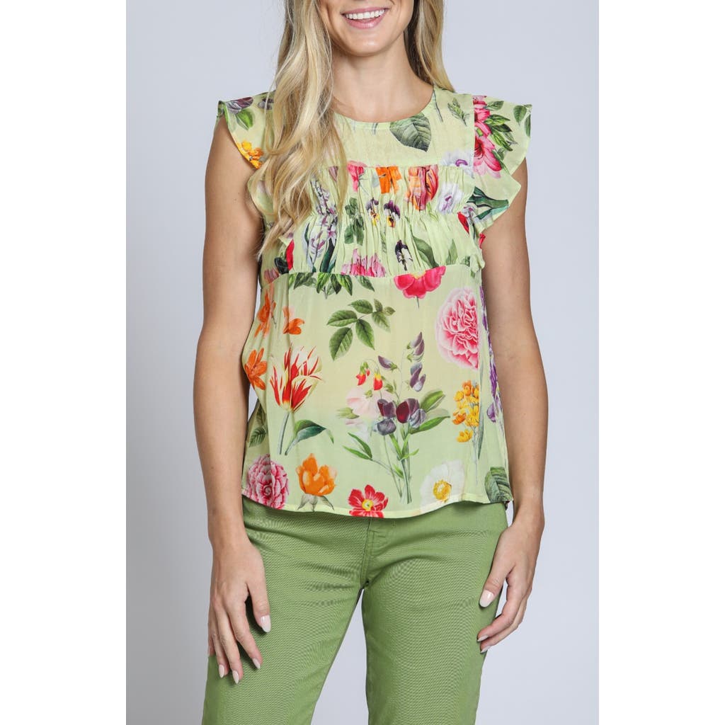 Apny Floral Print Flutter Sleeve Top In Yellow Multi