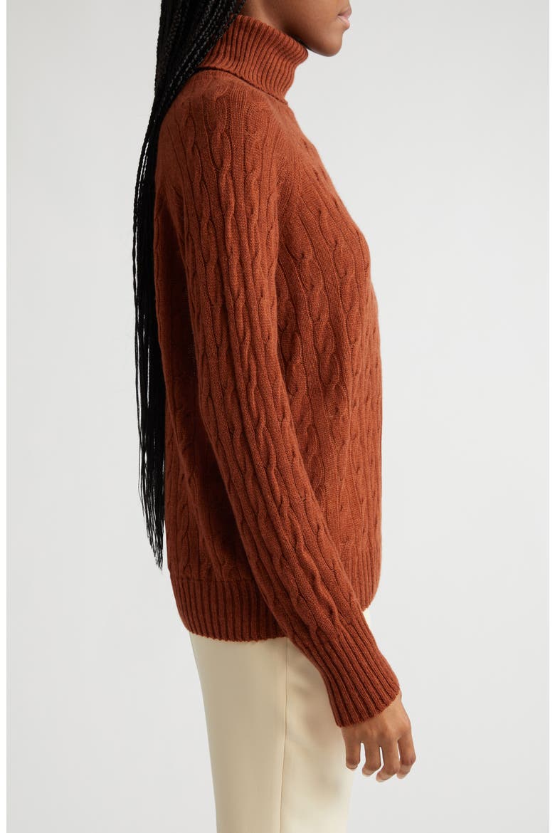 Cable Cashmere Turtleneck Sweater, Alternate, color, 0100 - MARRONE