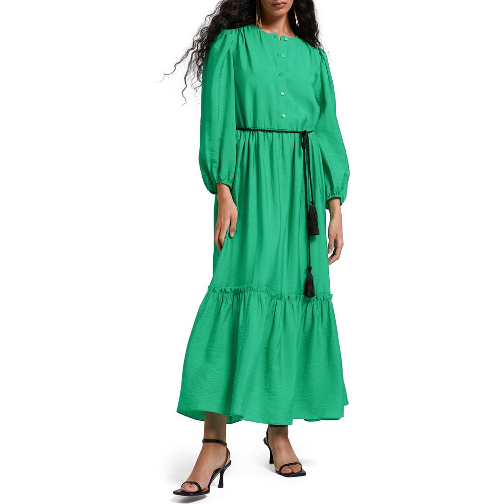 & Other Stories Tiered Long Sleeve Maxi Dress In Green
