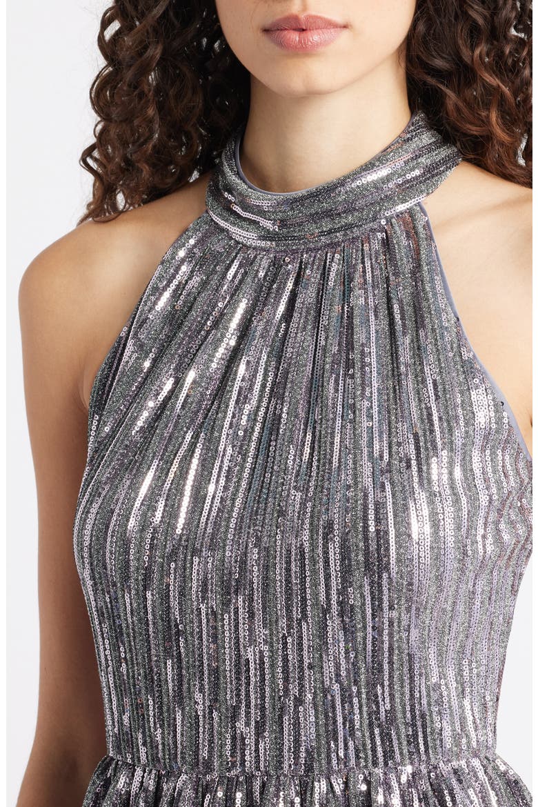 Sequin Tiered Cocktail Dress, Alternate, color, SILVER