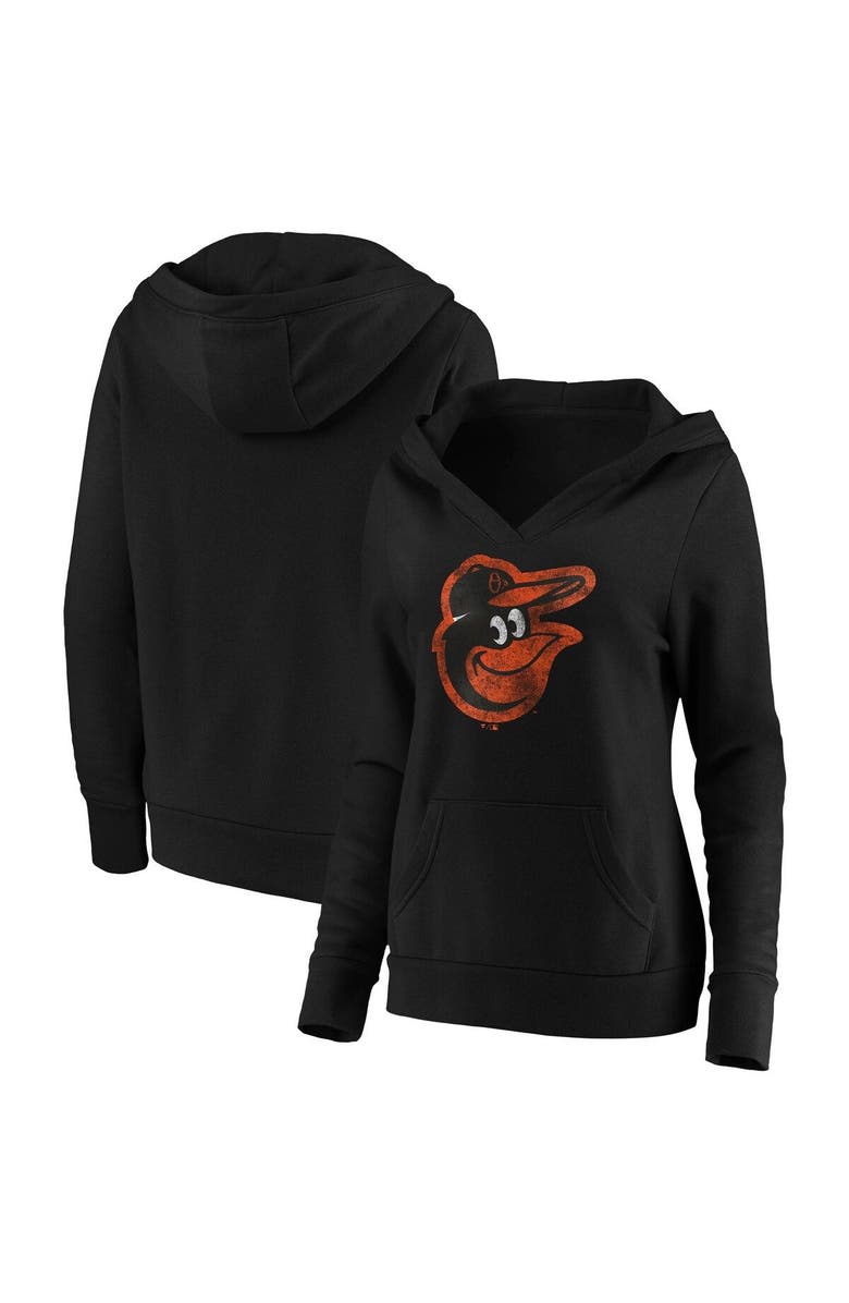 FANATICS Women's Fanatics Branded Black Baltimore Orioles Core Team Crossover V-Neck Pullover Hoodie, Main, color,