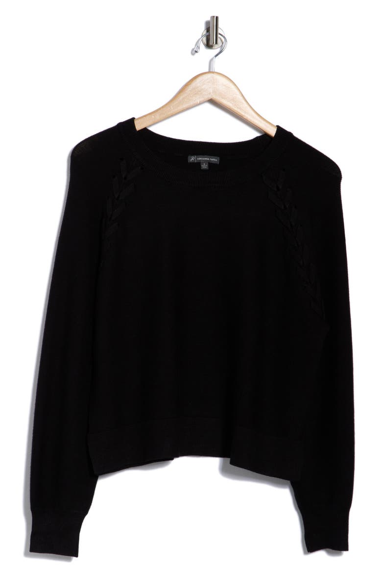 Dolman Lace-Up Sweater, Alternate, color, BLACK