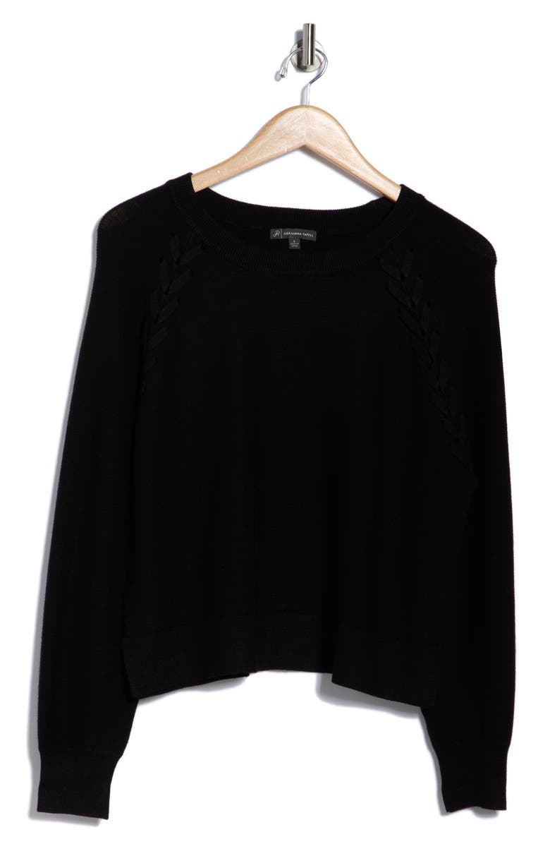 Adrianna Papell Dolman Lace-Up Sweater, Alternate, color, Black