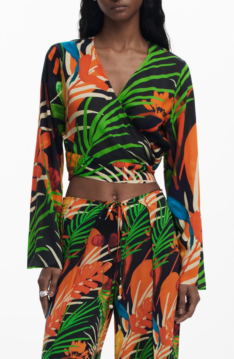 Desigual Long Sleeve Crop Wrap Top, Main, color,