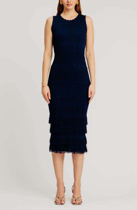 Ryan Sleeveless Fringe Midi Dress
