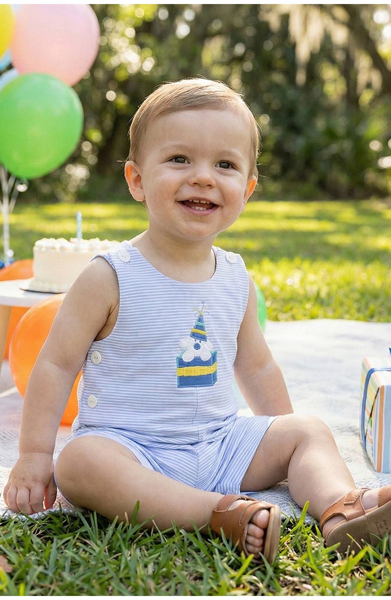 Florence Eiseman Ottoman Shortall With Present Puppy, Alternate, color, White/Blue