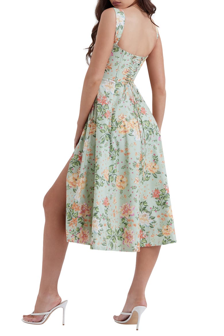 Saira Floral Lace-Up Corset Cocktail Dress, Alternate, color, LIGHT JADE PRINT