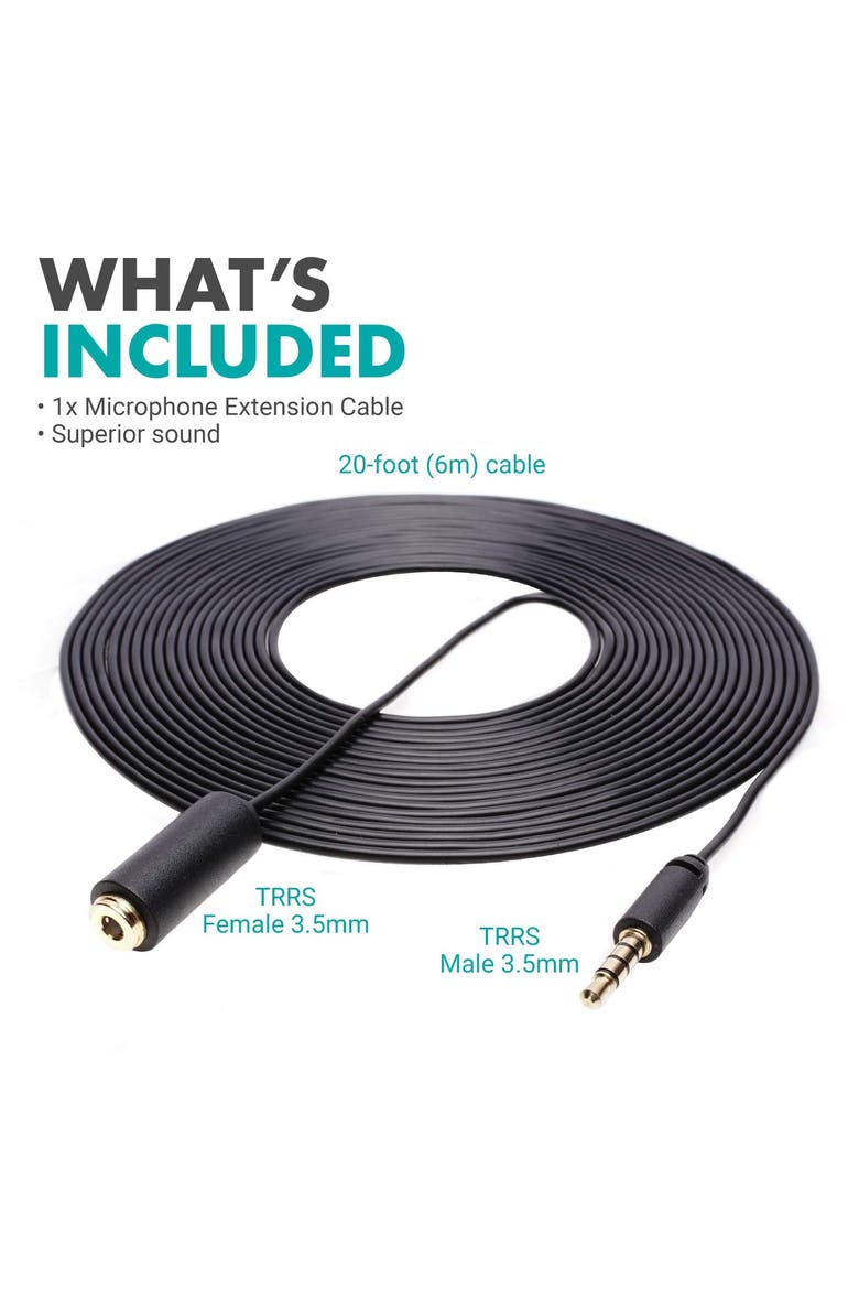 PM10EC6 20-foot (6m) TRRS Female 3.5mm to TRRS Male 3.5mm Microphone Extension Cable for Smartphones, Alternate, color, Black