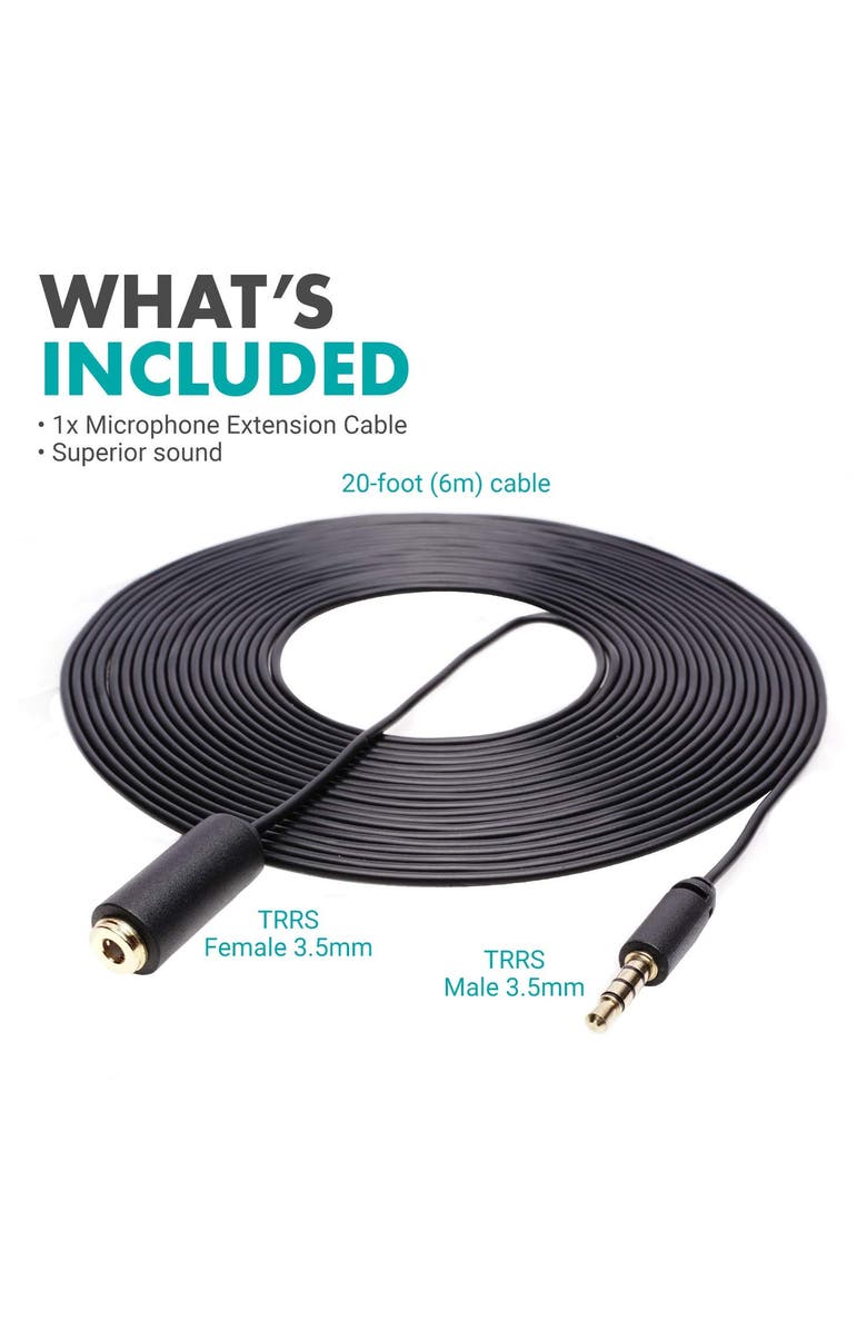 MOVO PM10EC6 20-foot (6m) TRRS Female 3.5mm to TRRS Male 3.5mm Microphone Extension Cable for Smartphones, Alternate, color, Black