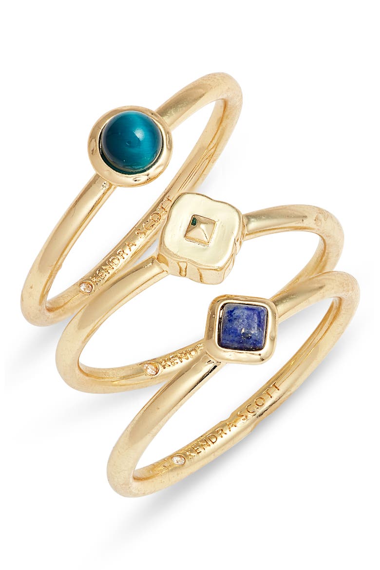 Gemma Set of 3 Rings, Main, color, GOLD TEAL MIX