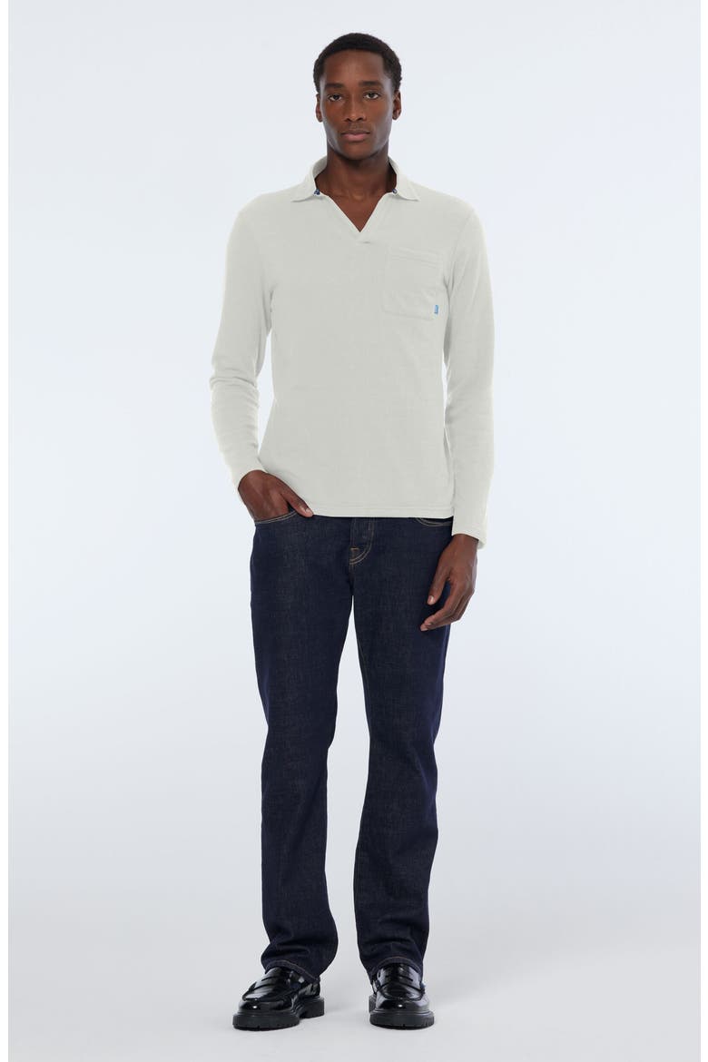 Relaxed Fit Long Sleeve Cotton Johnny Collar Polo, Alternate, color, SWAN