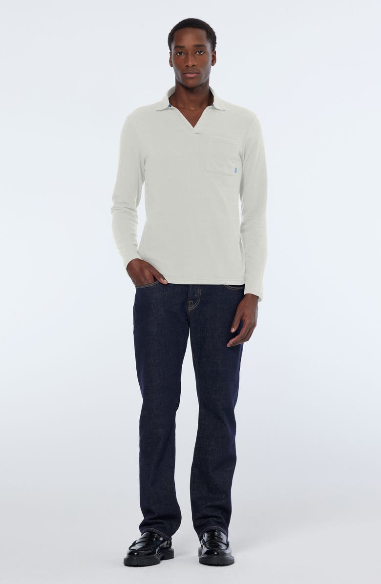 Scotch & Soda Relaxed Fit Long Sleeve Cotton Johnny Collar Polo, Alternate, color, Swan