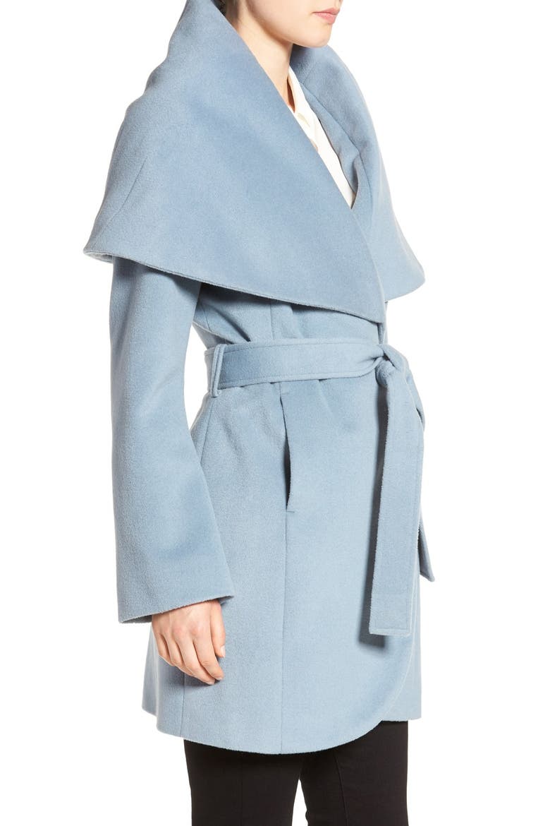 T Tahari Wool Blend Belted Wrap Coat, Alternate, color, PALE BLUE