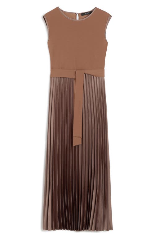 Weekend Max Mara Omens Brown Sleeveless Pleated Jersey And Satin Midi Dress In Brown