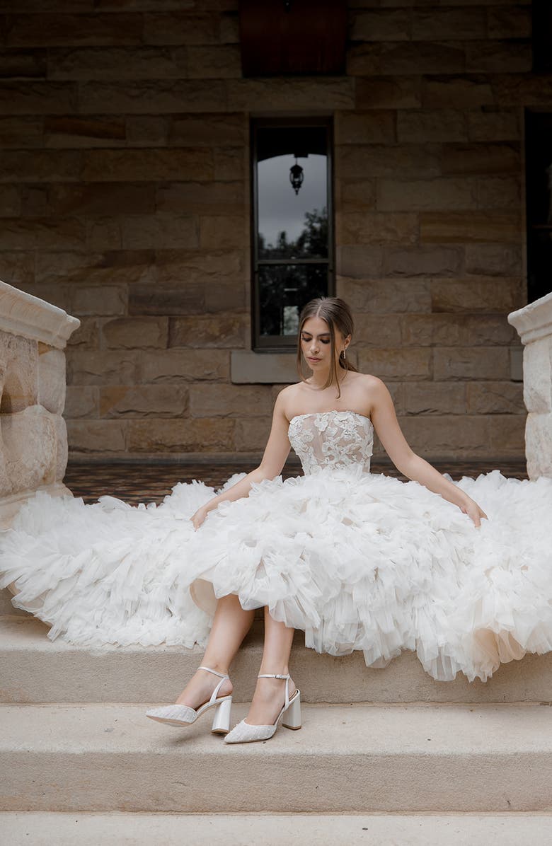 HARLO Australia Elle - Tulle Bridal Block Heel with Handsewn Pearls, Alternate, color, Soft White Satin