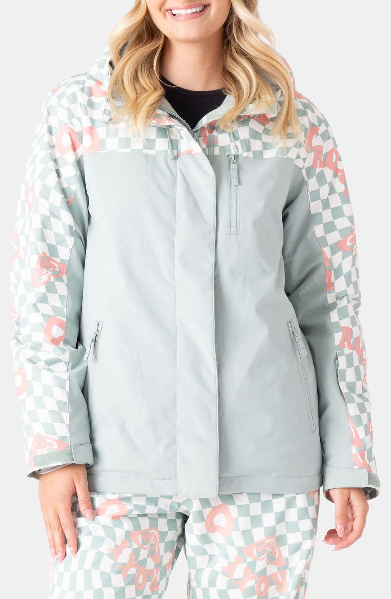Roxy Jetty Water Repellent Hooded Technical Snow Jacket, Main, color, Cross Your Heart