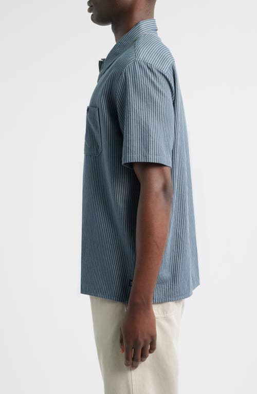 Roark Burnt Stripe Short Sleeve Organic Cotton Button-up Shirt In Blue