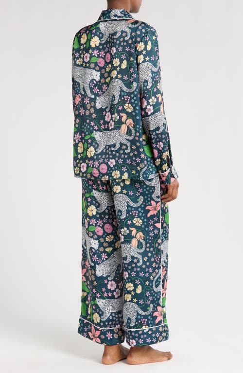Karen Mabon Spring Leopards Satin Pajamas In Navy