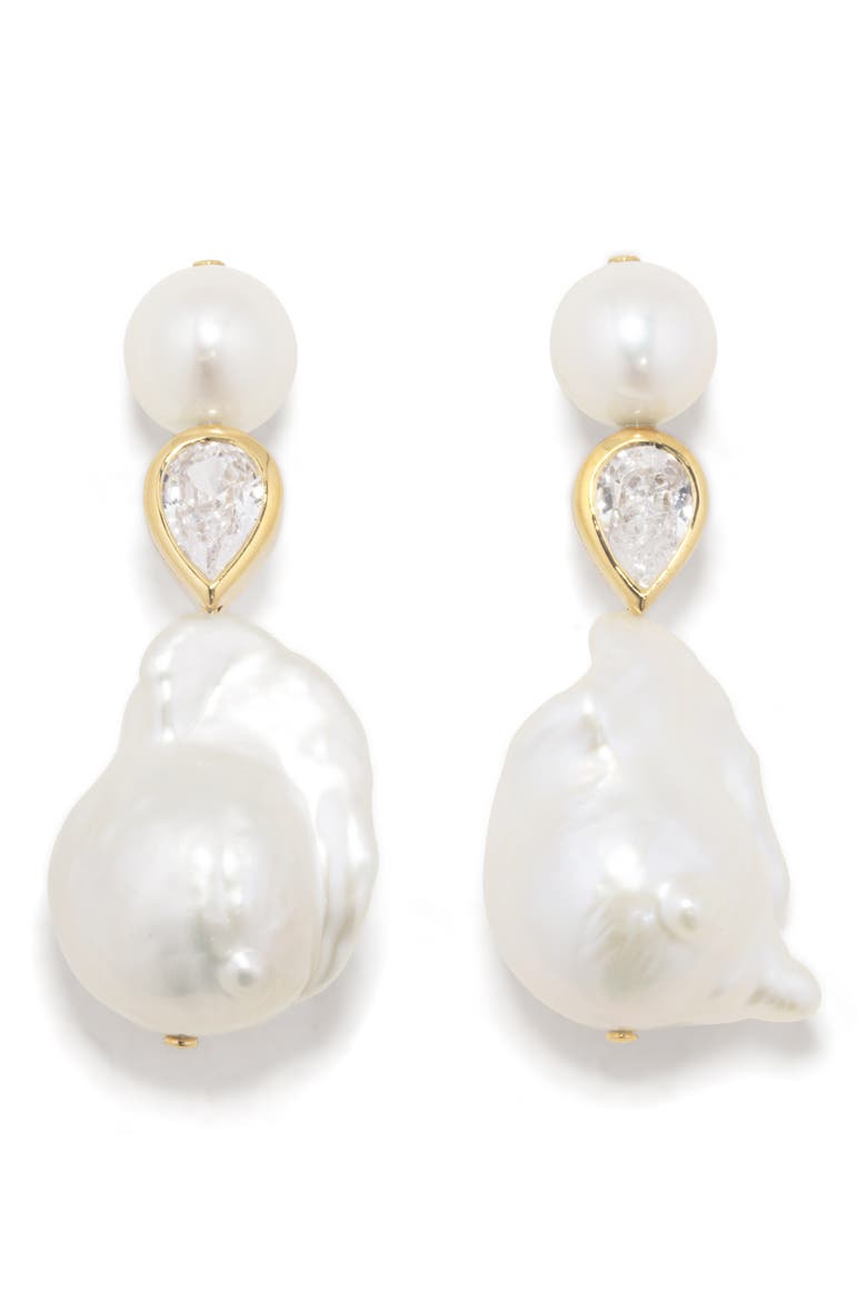 Baroque Pearl & Cubic Zirconia Drop Earrings, Main, color, 18CT GOLD PLATED