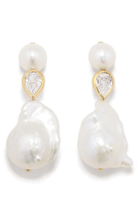 Baroque Pearl & Cubic Zirconia Drop Earrings