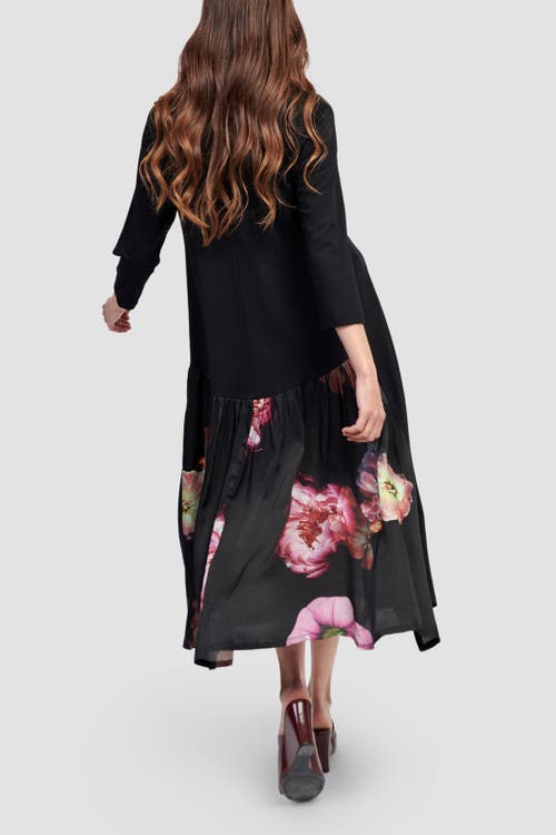 Alembika Dark Bloom A-line Midi In Black
