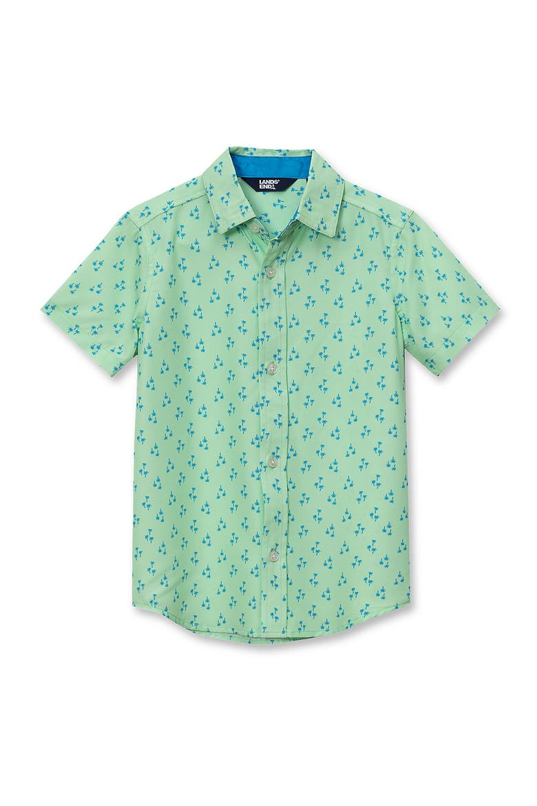 Boys Short Sleeve Button Down Performance Shirt, Main, color, Palm Trees/Paradise Green