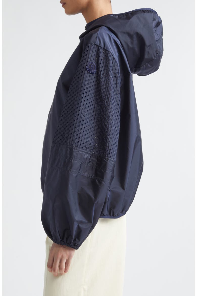 Zelkova Eyelet Trim Hooded Rain Jacket, Alternate, color, NAVY BLUE