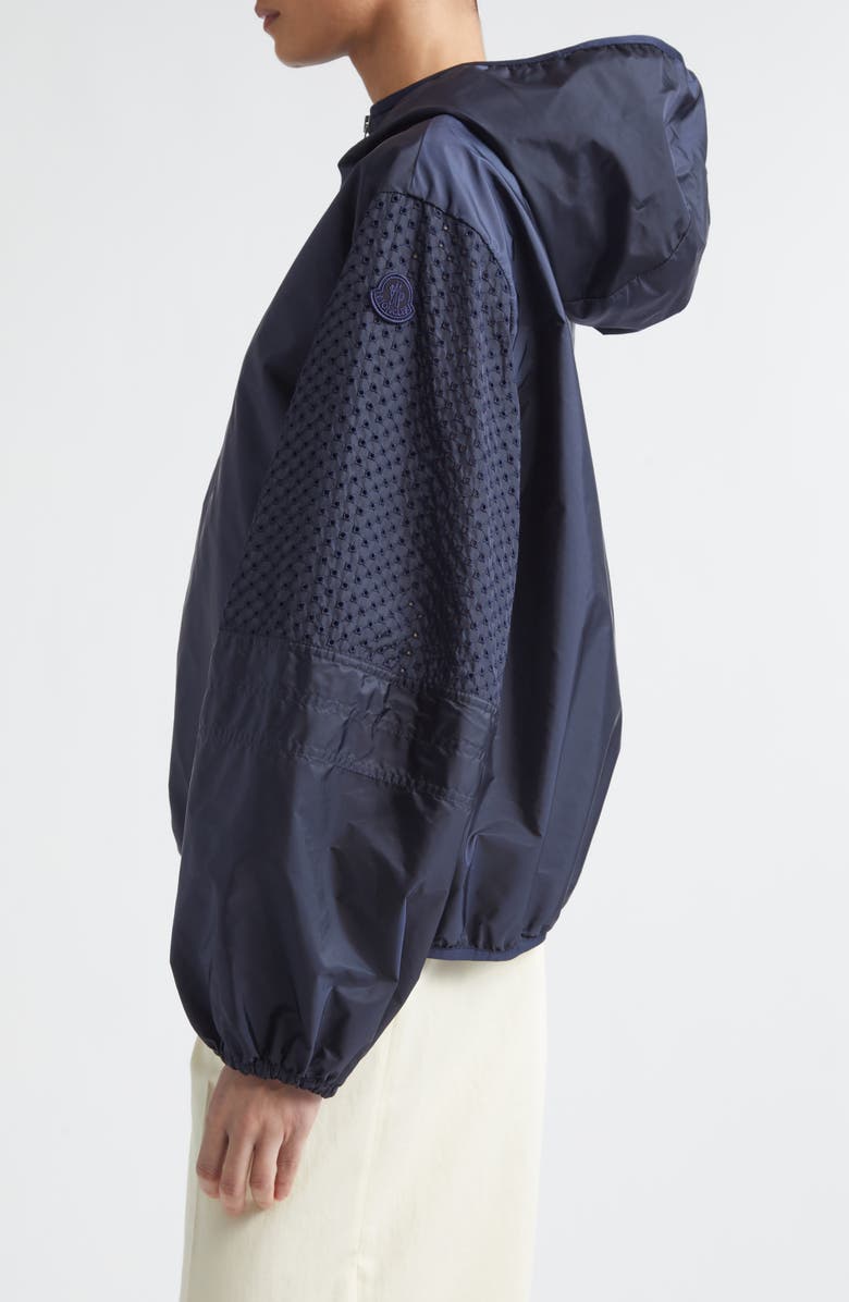 Moncler Zelkova Eyelet Trim Hooded Rain Jacket, Alternate, color, Navy Blue