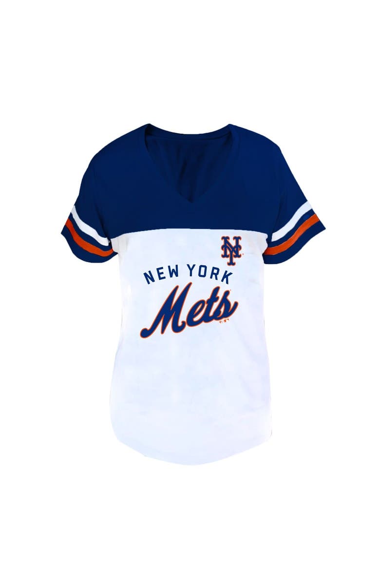 FANATICS Women's Profile White/Royal New York Mets Plus Size Two-Stripe V-Neck T-Shirt, Main, color, White