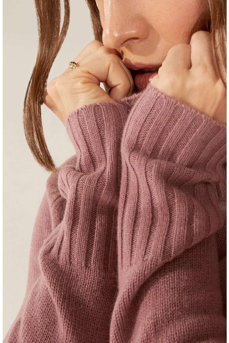 Emma Cashmere Relaxed Turtleneck Sweater, Alternate, color, Dusty Rose