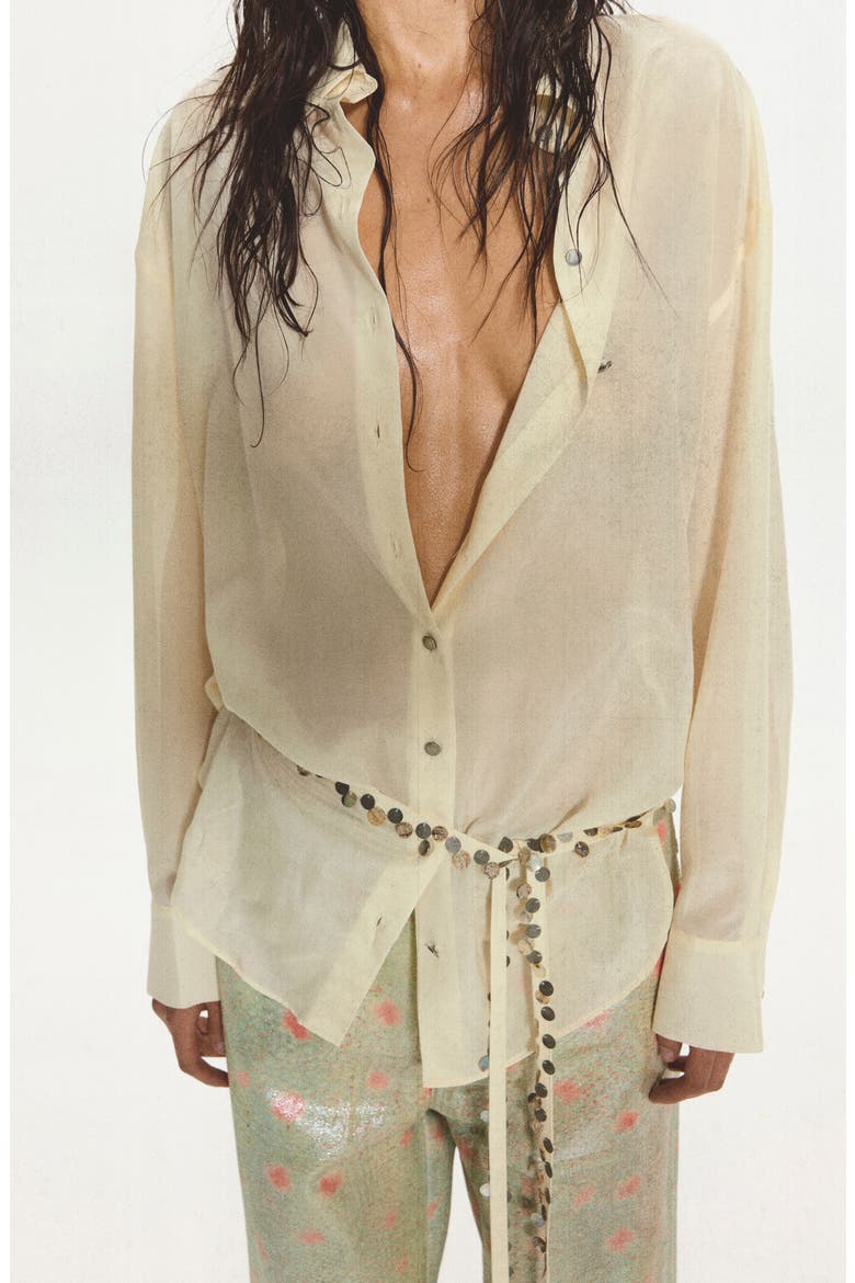 Semi-Sheer Beaded Cotton & Silk Shirt, Alternate, color, OFF WHITE