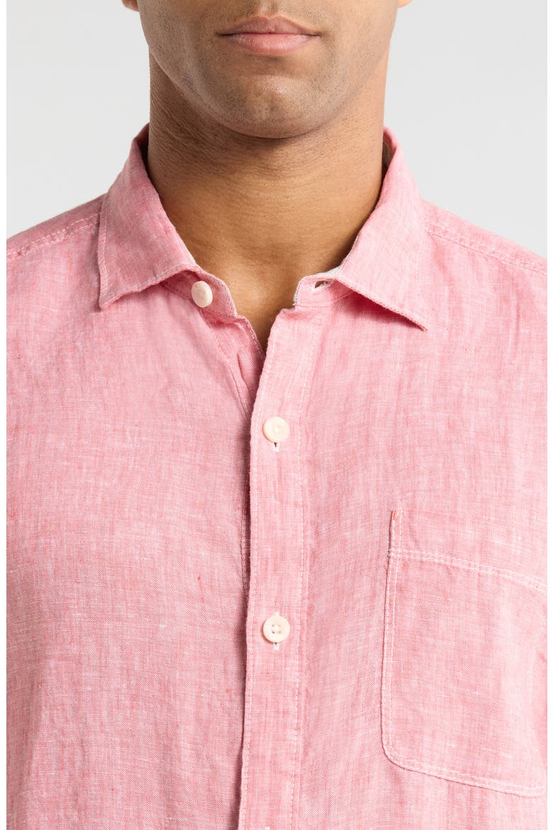 Paradise Breezer Short Sleeve Linen Button-Up Shirt, Alternate, color, RED SUNSET