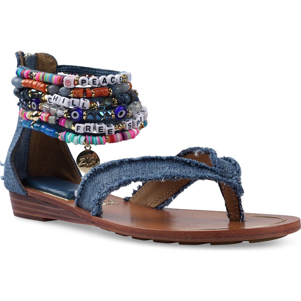 Zigi Fayola Beaded Ankle Cuff Sandal In Blue Denim