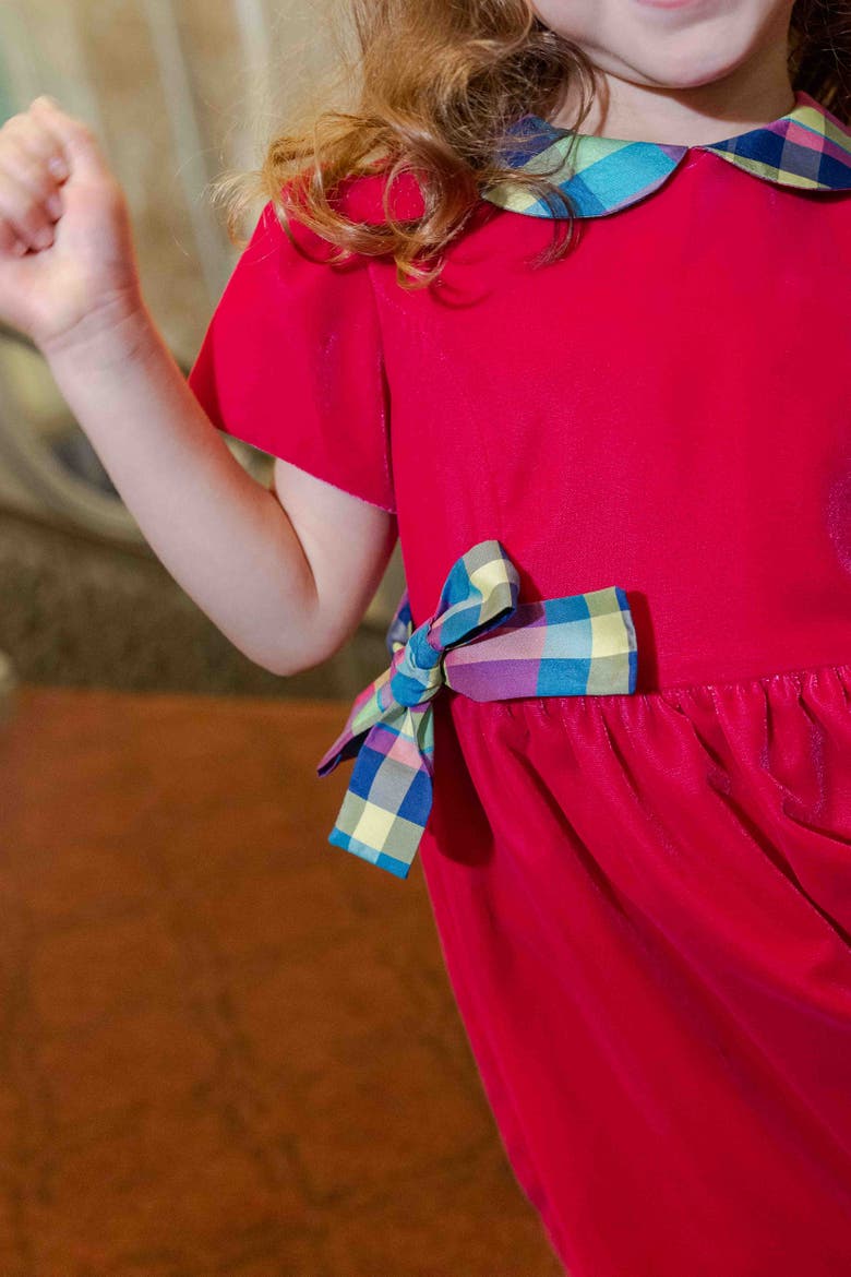Velvet Dress With Side Bows, Alternate, color, Pink, Multicolor