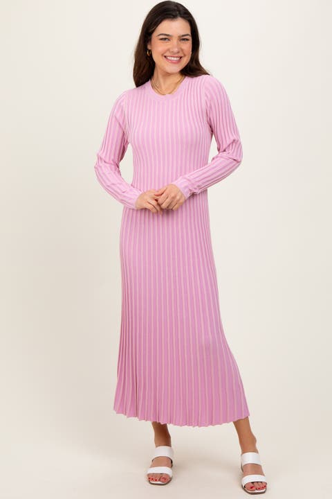 Ribbed Long Sleeve Sweater Midi Dress