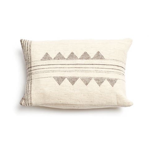 Kora White And Black Handloom Pillow - Cover + Insert