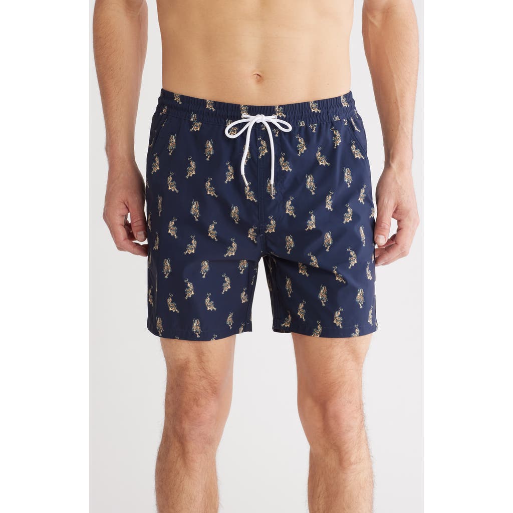 Public Art Tiger Print Swim Shorts In Dark Navy
