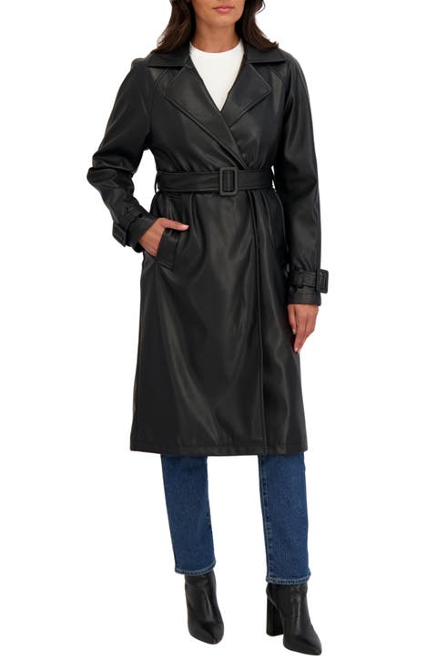 Faux Leather Trench Coat