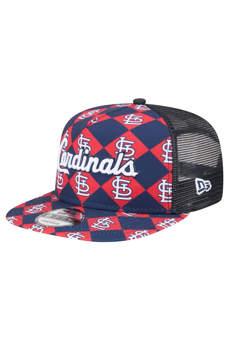 Men's New Era Navy St. Louis Cardinals Seeing Diamonds A-Frame Trucker 9FIFTY Snapback Hat, Main, color, Navy