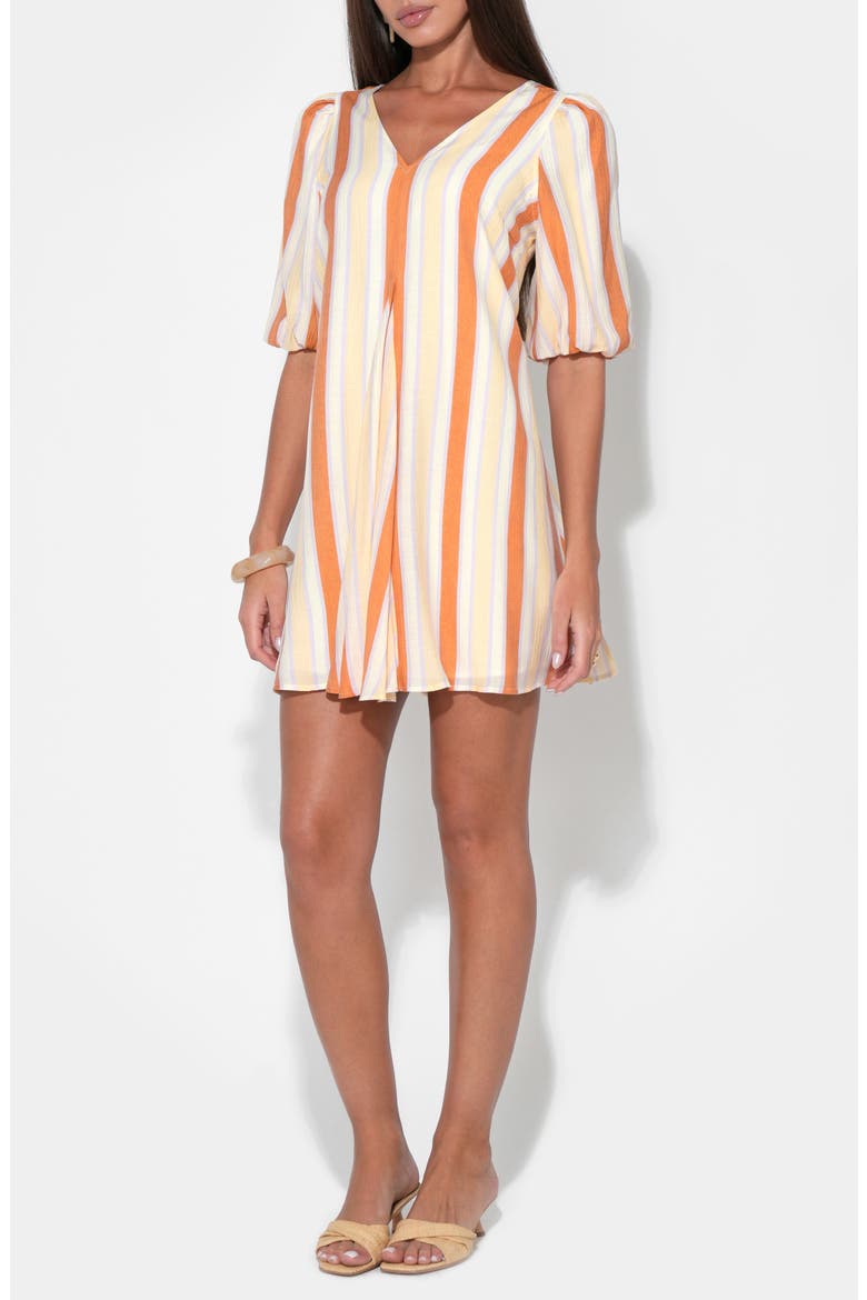 Julianna Stripe Long Sleeve Minidress, Alternate, color, CREAM/ ORANGE